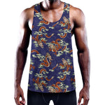 Orange Japanese Dragon Pattern Print Training Tank Top