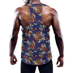 Orange Japanese Dragon Pattern Print Training Tank Top