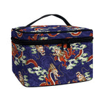 Orange Japanese Dragon Pattern Print Travel Makeup Bag