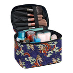 Orange Japanese Dragon Pattern Print Travel Makeup Bag