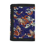 Orange Japanese Dragon Pattern Print Trifold Wallet