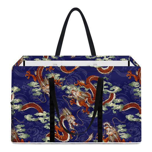 Orange Japanese Dragon Pattern Print Utility Tote Bag