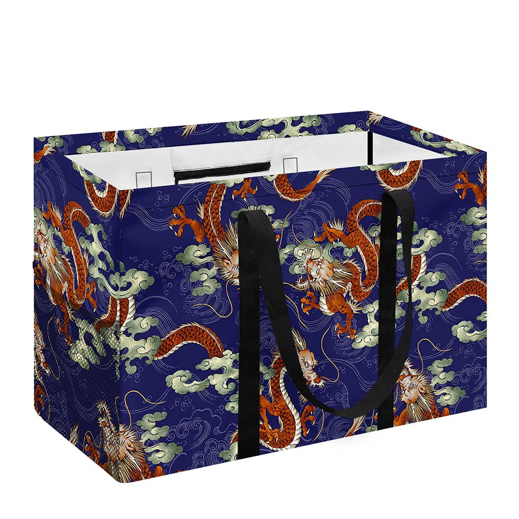 Orange Japanese Dragon Pattern Print Utility Tote Bag