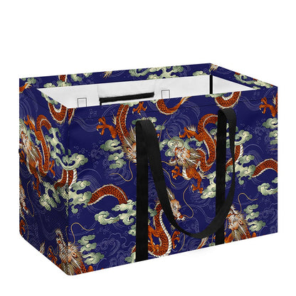 Orange Japanese Dragon Pattern Print Utility Tote Bag