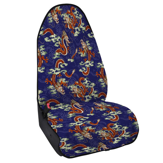 Orange Japanese Dragon Pattern Print Waterproof Car Seat Cover