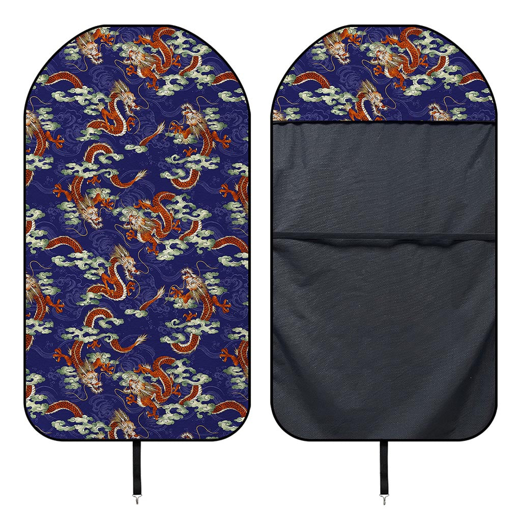 Orange Japanese Dragon Pattern Print Waterproof Car Seat Cover