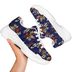 Orange Japanese Dragon Pattern Print White Chunky Shoes