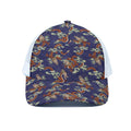 Orange Japanese Dragon Pattern Print White Mesh Trucker Hat