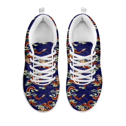Orange Japanese Dragon Pattern Print White Running Shoes