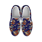 Orange Japanese Dragon Pattern Print White Slip On Sneakers