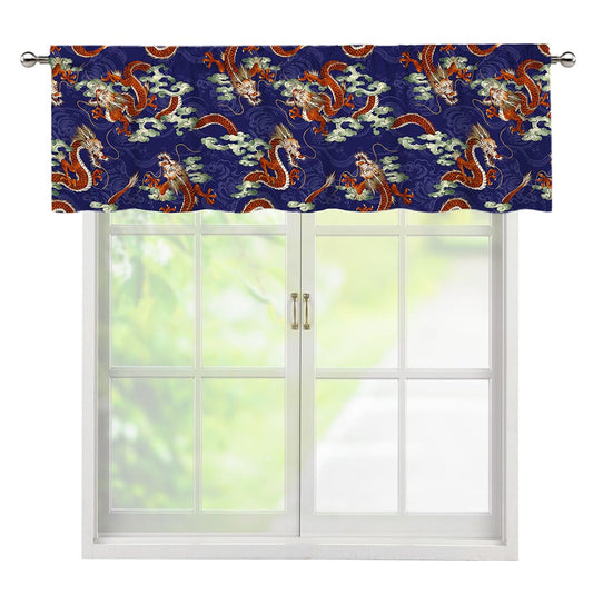 Orange Japanese Dragon Pattern Print Window Valance