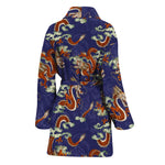 Orange Japanese Dragon Pattern Print Women's Bathrobe