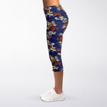 Orange Japanese Dragon Pattern Print Women's Capri Leggings