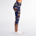 Orange Japanese Dragon Pattern Print Women's Capri Leggings
