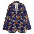 Orange Japanese Dragon Pattern Print Women's Cotton Blazer