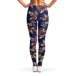Orange Japanese Dragon Pattern Print Women's Leggings