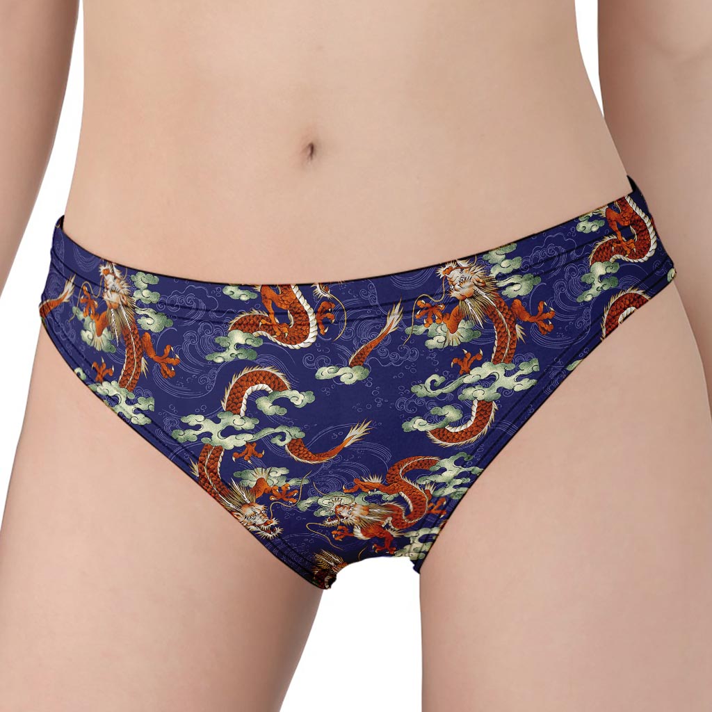 Orange Japanese Dragon Pattern Print Women's Panties