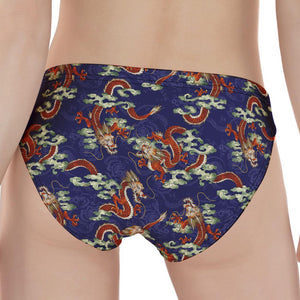 Orange Japanese Dragon Pattern Print Women's Panties