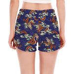 Orange Japanese Dragon Pattern Print Women's Split Running Shorts