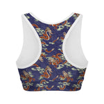 Orange Japanese Dragon Pattern Print Women's Sports Bra
