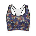 Orange Japanese Dragon Pattern Print Women's Sports Bra