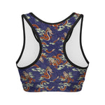 Orange Japanese Dragon Pattern Print Women's Sports Bra