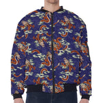 Orange Japanese Dragon Pattern Print Zip Sleeve Bomber Jacket