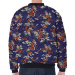 Orange Japanese Dragon Pattern Print Zip Sleeve Bomber Jacket
