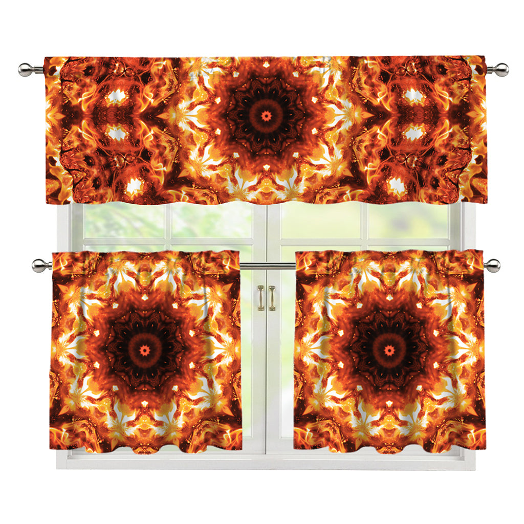 Orange Kaleidoscope Print 3 Piece Kitchen Curtains