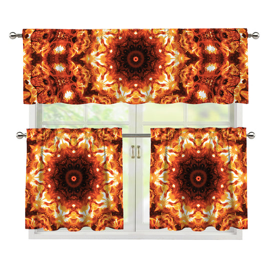 Orange Kaleidoscope Print 3 Piece Kitchen Curtains