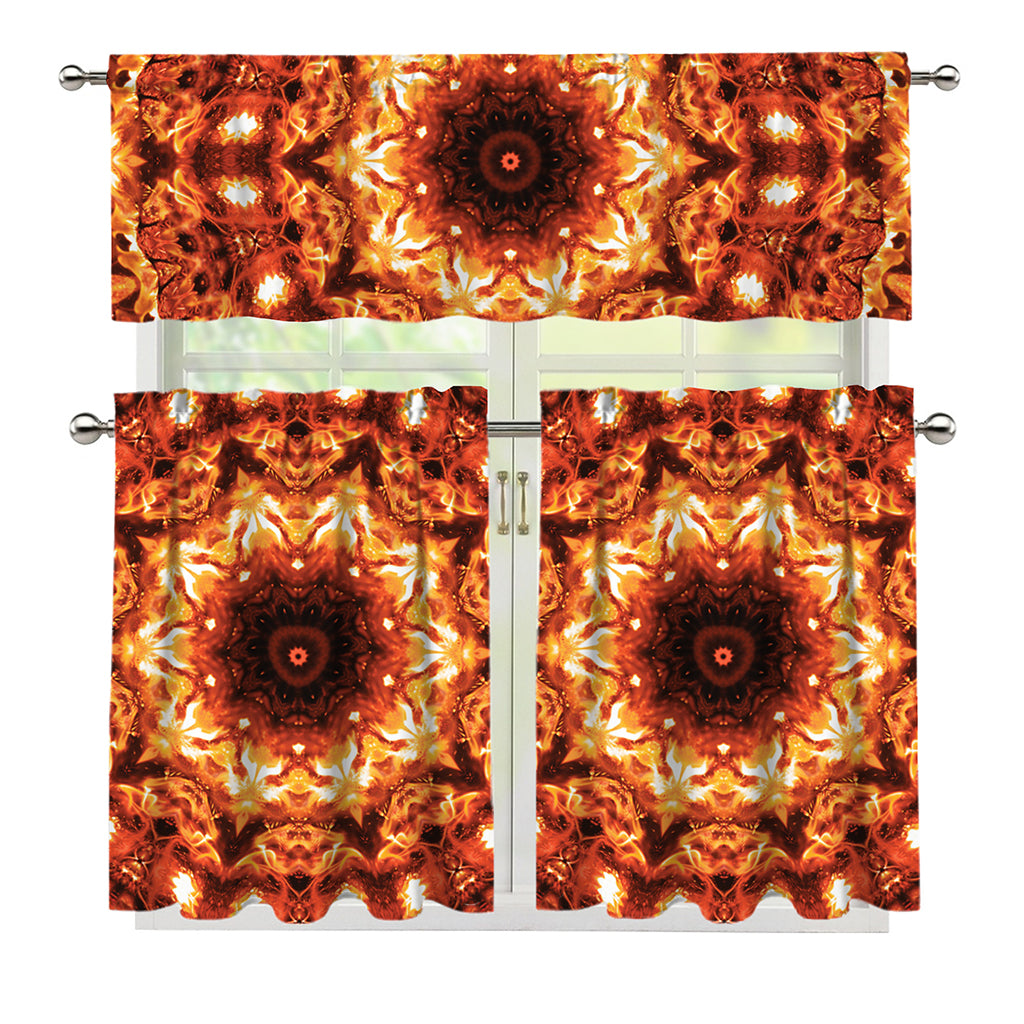 Orange Kaleidoscope Print 3 Piece Kitchen Curtains