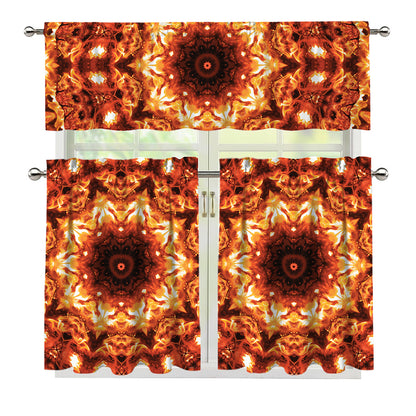 Orange Kaleidoscope Print 3 Piece Kitchen Curtains