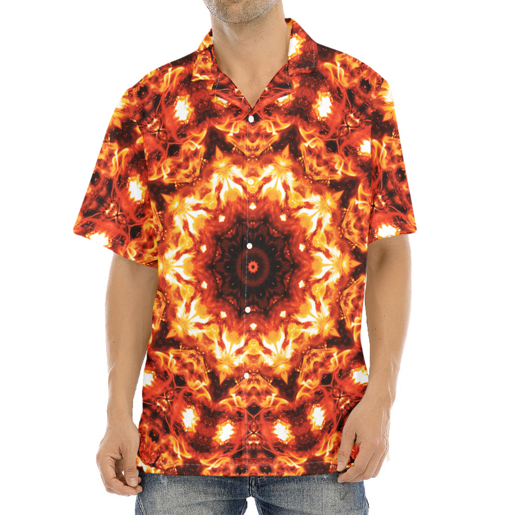 Orange Kaleidoscope Print Aloha Shirt