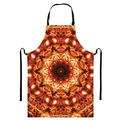 Orange Kaleidoscope Print Bib Apron With Pocket