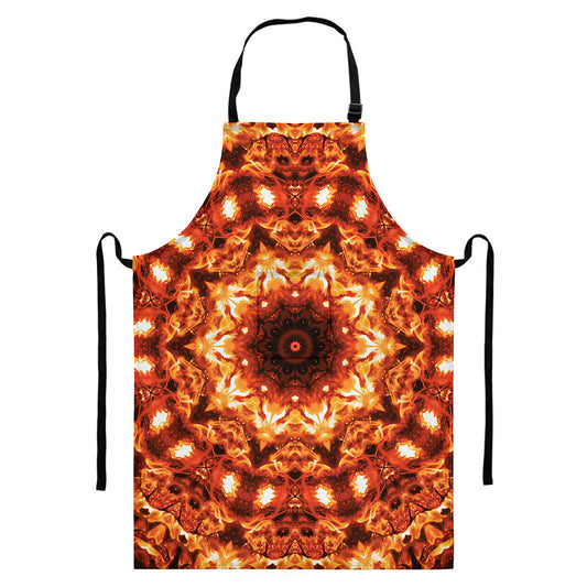 Orange Kaleidoscope Print Bib Apron With Pocket