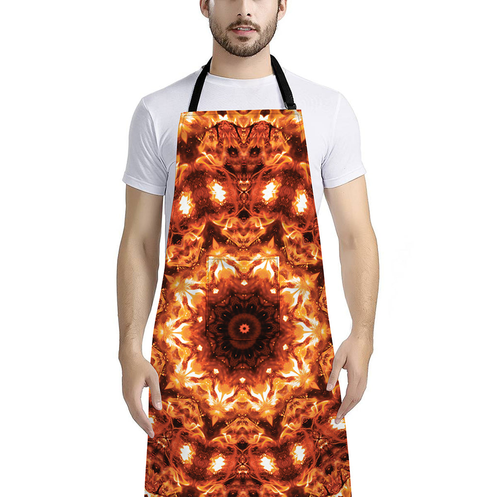 Orange Kaleidoscope Print Bib Apron With Pocket