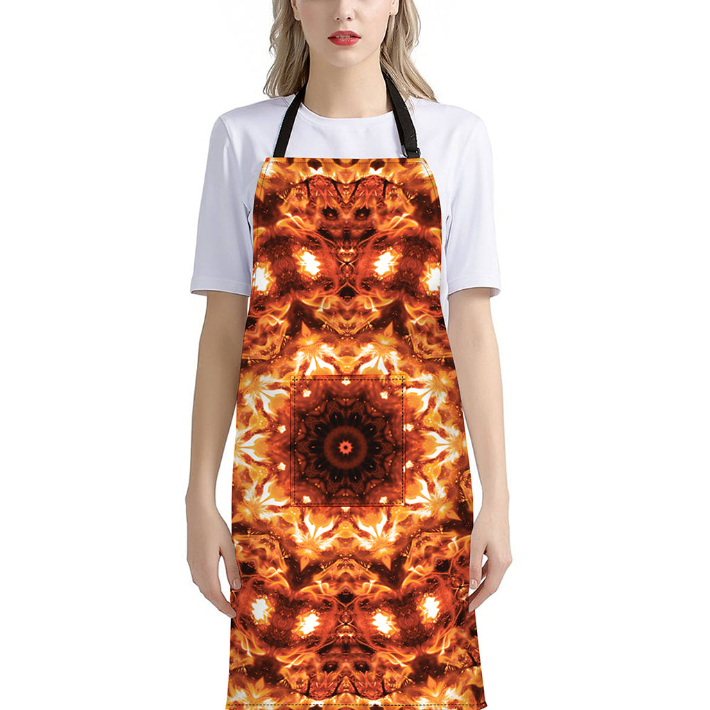 Orange Kaleidoscope Print Bib Apron With Pocket