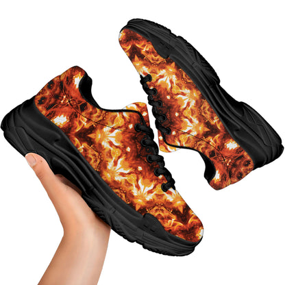 Orange Kaleidoscope Print Black Chunky Shoes