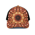 Orange Kaleidoscope Print Black Mesh Trucker Hat