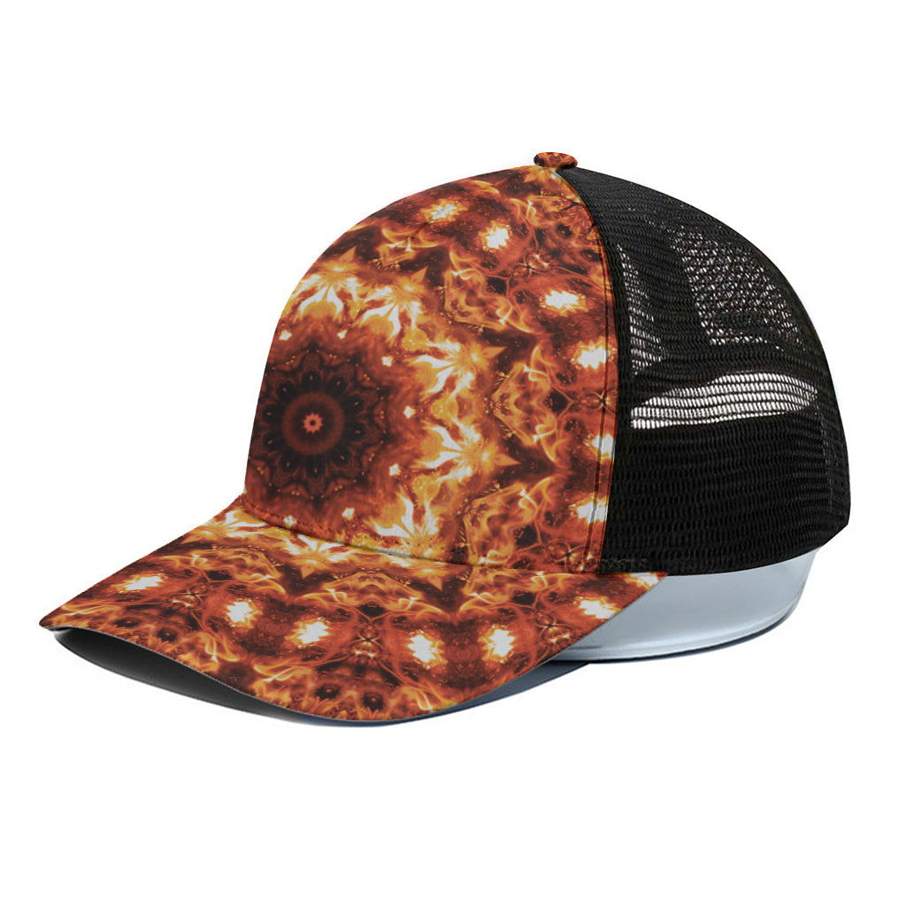Orange Kaleidoscope Print Black Mesh Trucker Cap