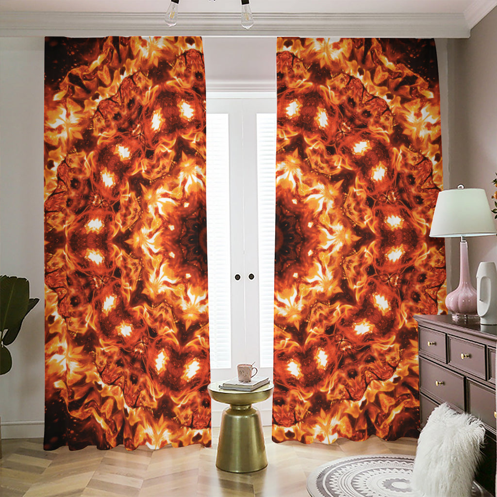 Orange Kaleidoscope Print Blackout Pencil Pleat Curtains