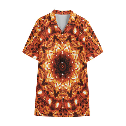 Orange Kaleidoscope Print Cotton Hawaiian Shirt