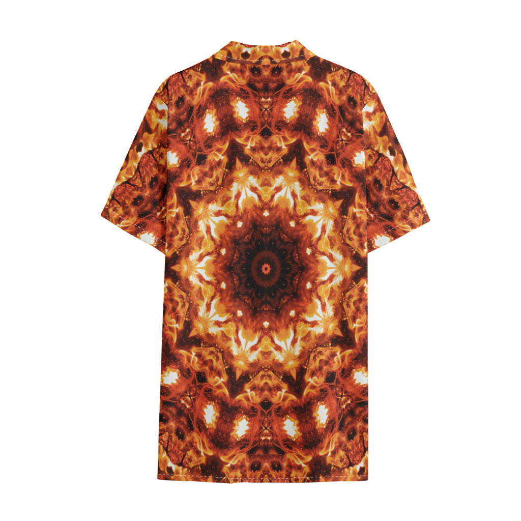 Orange Kaleidoscope Print Cotton Hawaiian Shirt