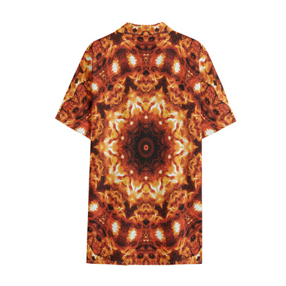 Orange Kaleidoscope Print Cotton Hawaiian Shirt