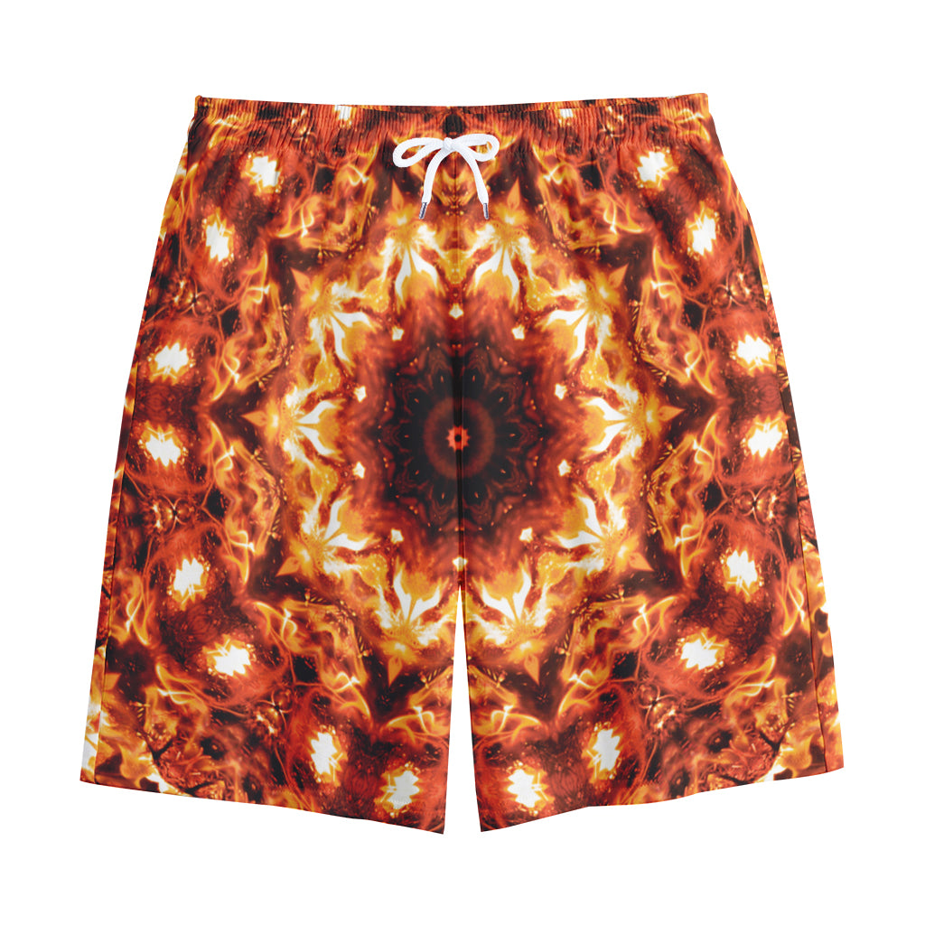 Orange Kaleidoscope Print Cotton Shorts
