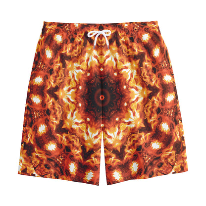 Orange Kaleidoscope Print Cotton Shorts