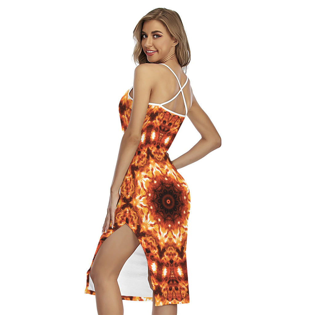 Orange Kaleidoscope Print Cross Back Cami Dress