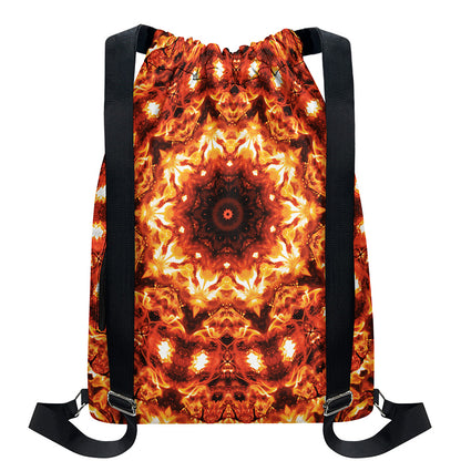 Orange Kaleidoscope Print Drawstring Backpack