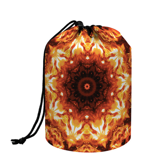 Orange Kaleidoscope Print Drawstring Makeup Bag