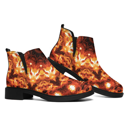 Orange Kaleidoscope Print Flat Ankle Boots